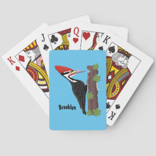Cue funny Pileated woodpecker cartoon illustration Playing Cards