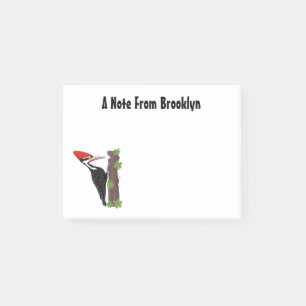 Cue funny Pileated woodpecker cartoon illustration Post-it Notes