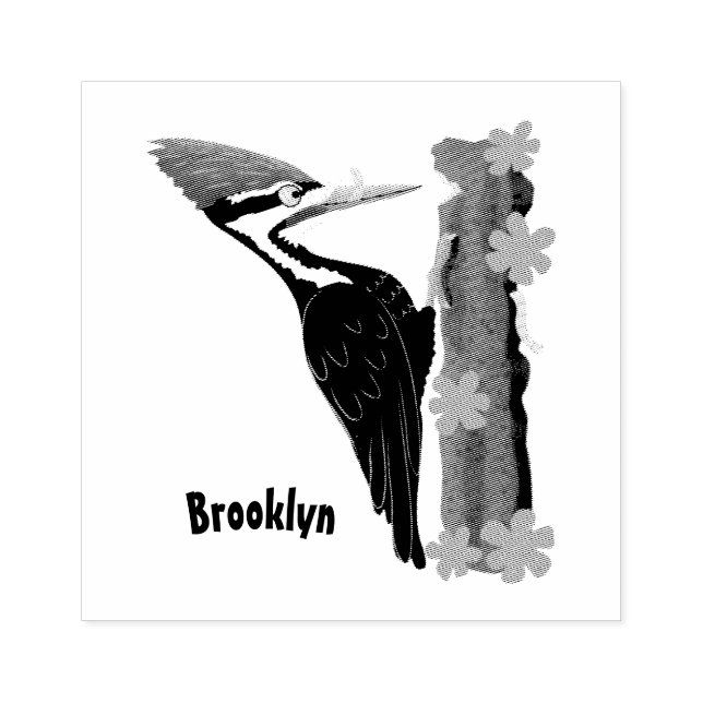Cue funny Pileated woodpecker cartoon illustration Rubber Stamp (Imprint)