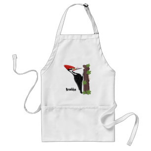 Cue funny Pileated woodpecker cartoon illustration Standard Apron