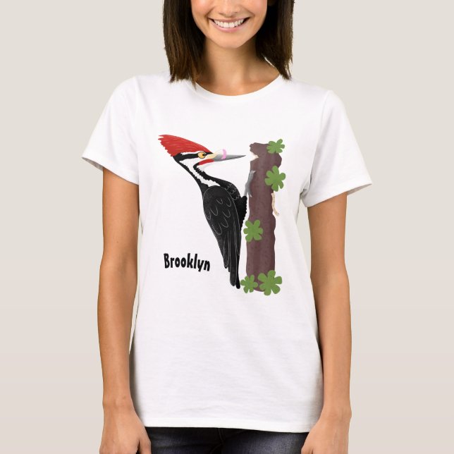 Cue funny Pileated woodpecker cartoon illustration T-Shirt (Front)