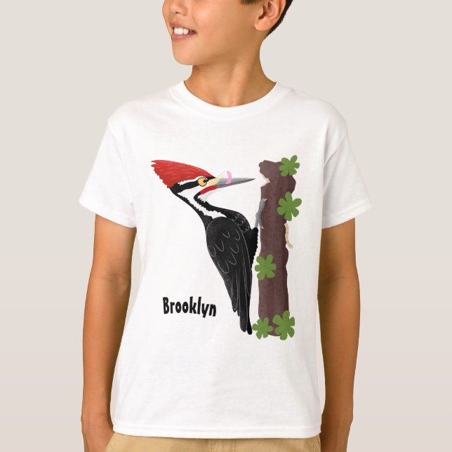 Cue funny Pileated woodpecker cartoon illustration T-Shirt (Front)
