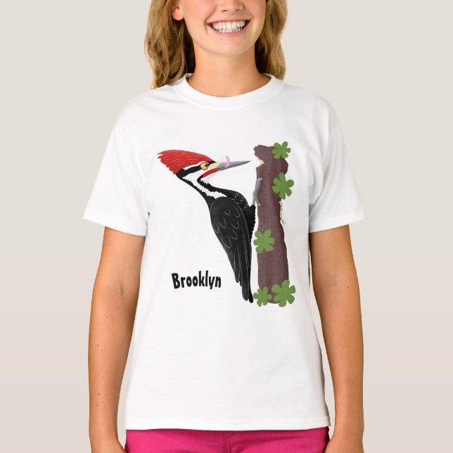 Cue funny Pileated woodpecker cartoon illustration T-Shirt (Front)