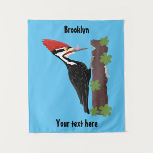 Cue funny Pileated woodpecker cartoon illustration Tapestry