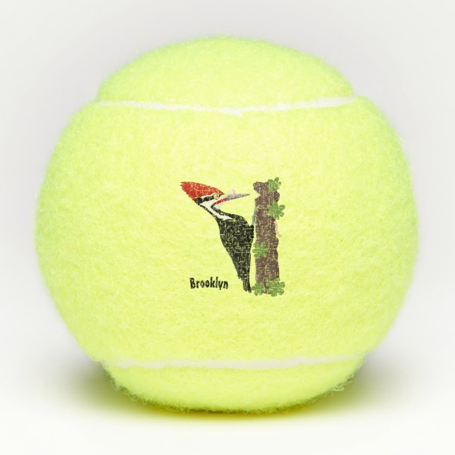 Cue funny Pileated woodpecker cartoon illustration Tennis Balls (Front)