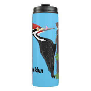 Cue funny Pileated woodpecker cartoon illustration Thermal Tumbler
