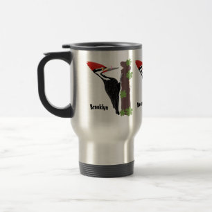 Cue funny Pileated woodpecker cartoon illustration Travel Mug