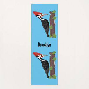 Cue funny Pileated woodpecker cartoon illustration Yoga Mat