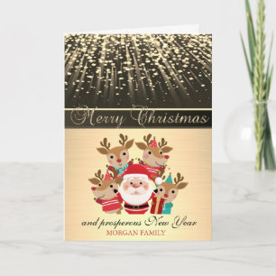 Cue Reindeers, Santa Claus Holiday Card