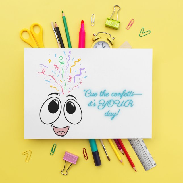 Cue the confetti in blue Kids birthday card (Creator Uploaded)