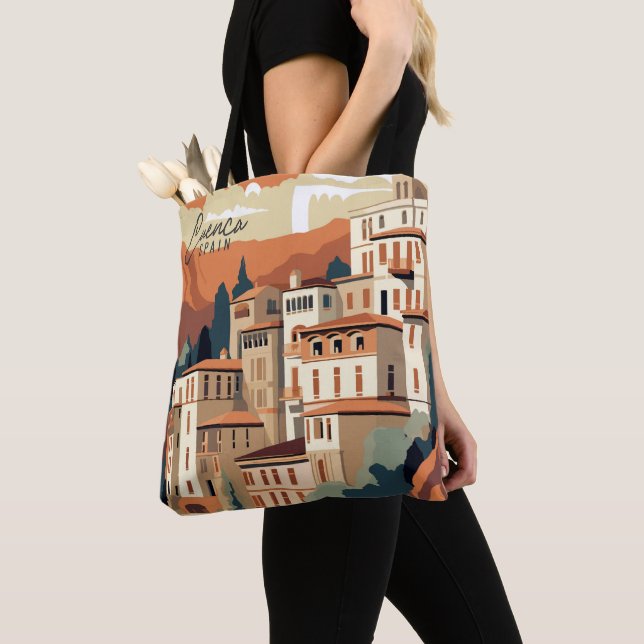 Cuenca Spain Vintage Art Travel Illustration Tote Bag (Close Up)