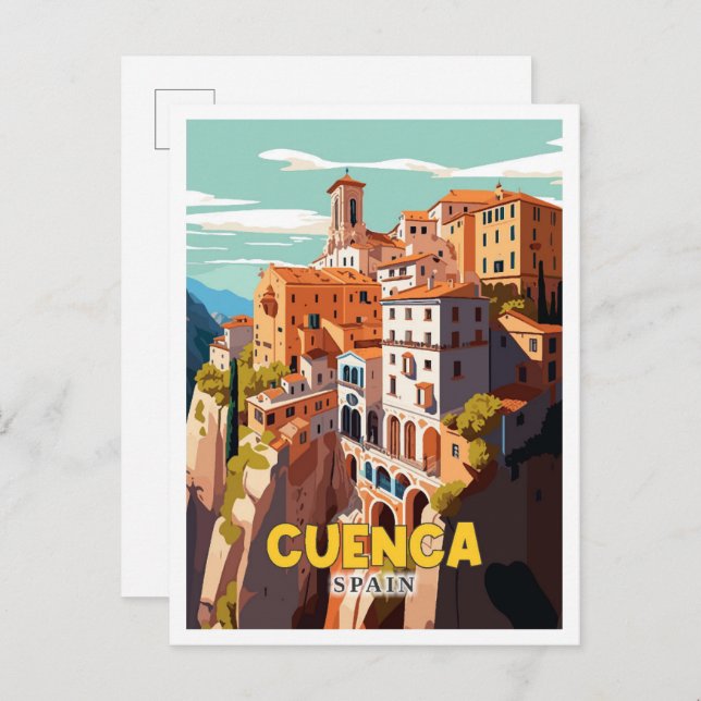 Cuenca Spain vintage travel illustration Postcard (Front/Back)
