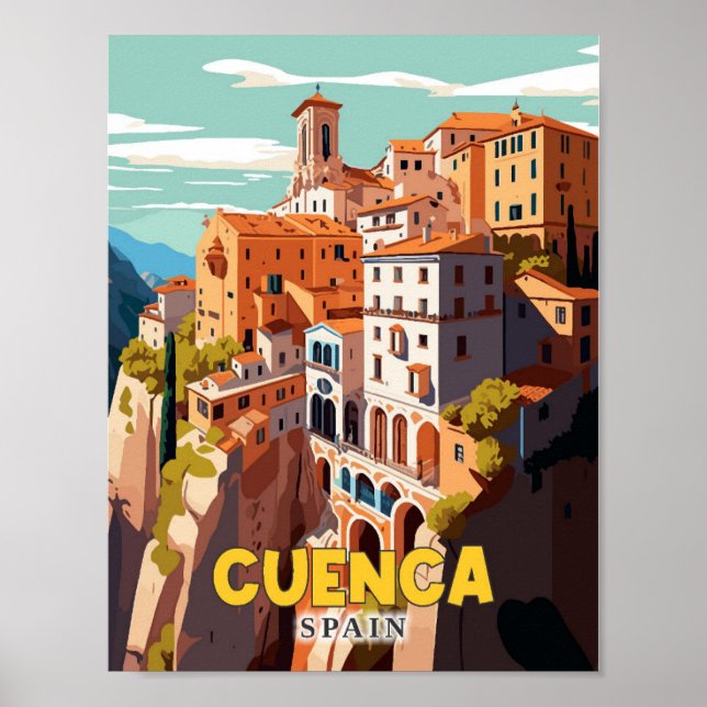 Cuenca Spain vintage travel illustration Poster (Front)