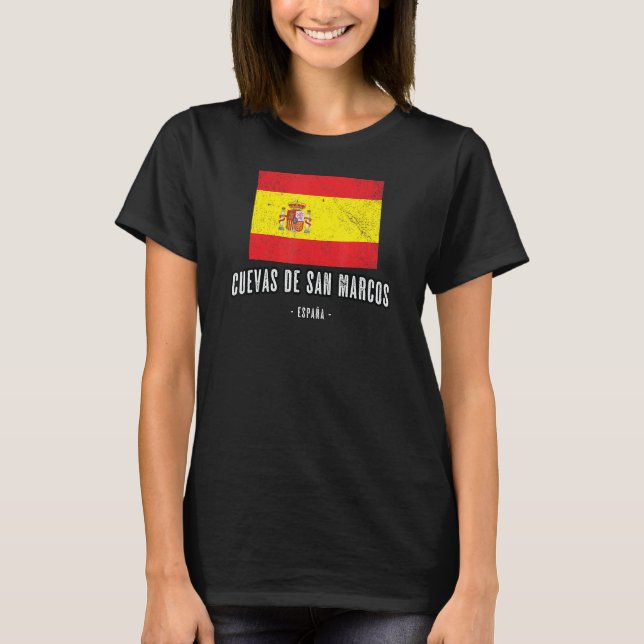 Cuevas De San Marcos Spain Es Flag City   Bandera  T-Shirt (Front)