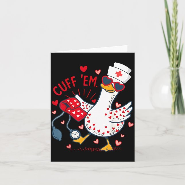 Cuff Em Cupid Goose Valentine Nurse Practitioner Card (Front)