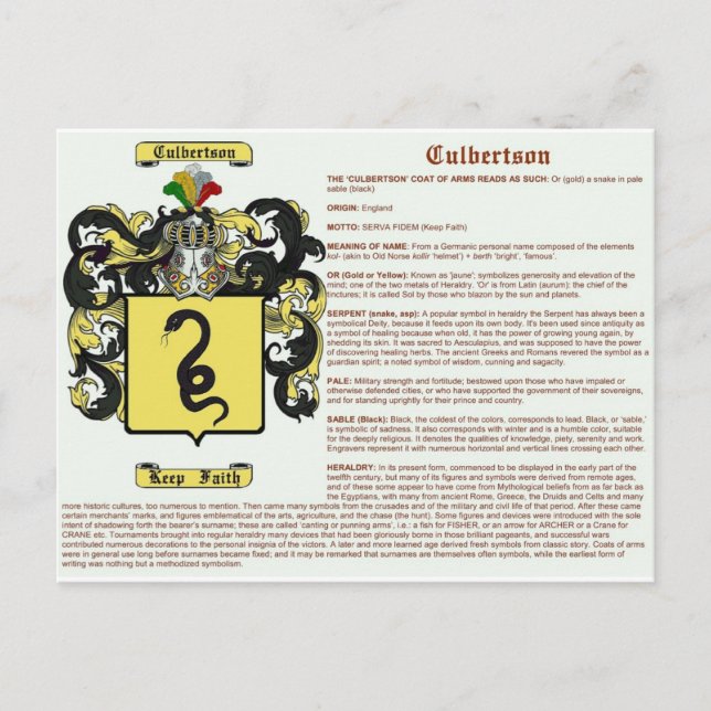 Culbertson (meaning) postcard (Front)
