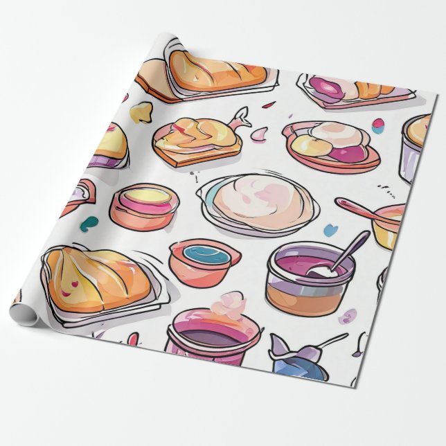 Culinary Canvas Collage Wrapping Paper (Unrolled)