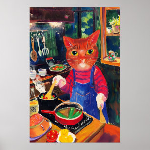 Culinary Cat Art Print Whimsical Kitchen Wall