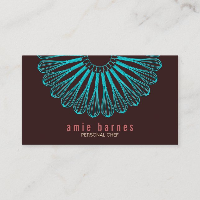 Culinary Chef Blue Whisk Logo Brown Business Card (Front)