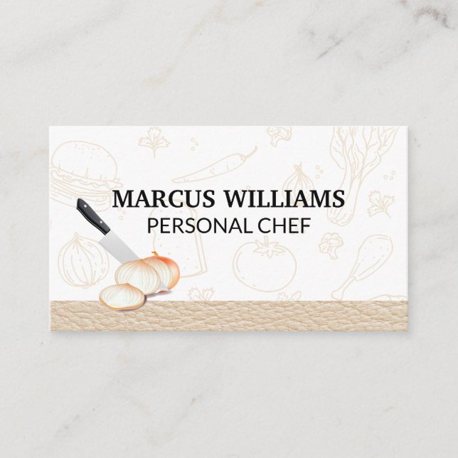 Culinary Chef | Knife Cutting Onions Business Card (Front)