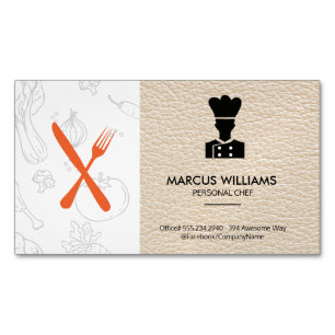 Culinary Chef Restaurant Owner Leather Magnetic Business Card