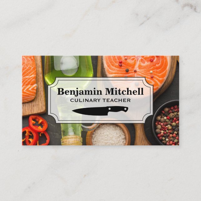 Culinary Chef | Salmon and Spices on Table Business Card (Front)