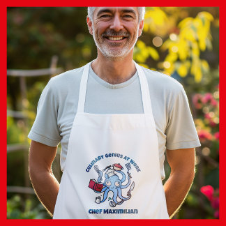 Culinary Genius at Work Cute Cartoon Chef Octopus Long Apron
