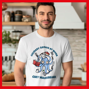 Culinary Genius at Work Cute Cartoon Chef Octopus T-Shirt