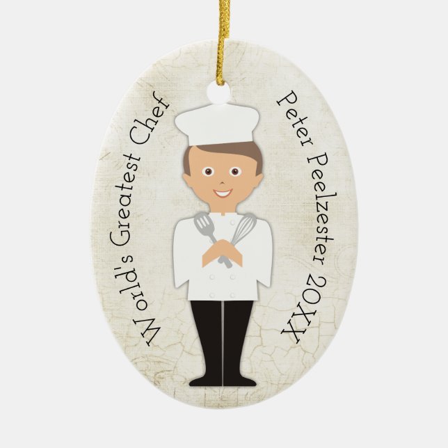 Culinary graduate male chef Christmas ornament (Front)