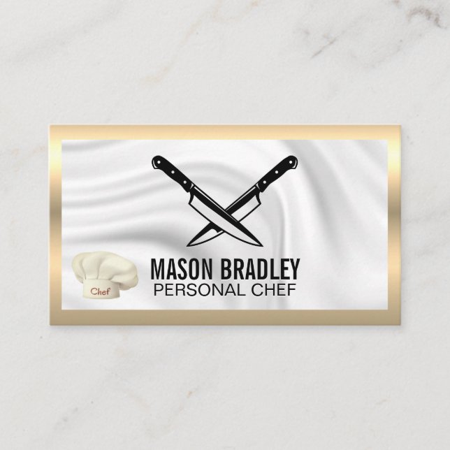 Culinary Hat Metallic | Crossed Knives Business Card (Front)