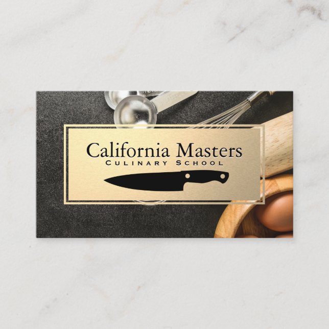Culinary Knife | Gold Metallic | Baking Supplies Business Card (Front)
