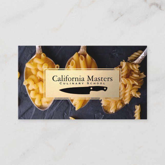 Culinary Knife | Gold Metallic | Pastas on Spoons Business Card (Front)