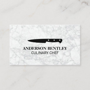 Culinary Knife II   White Marble Background Business Card