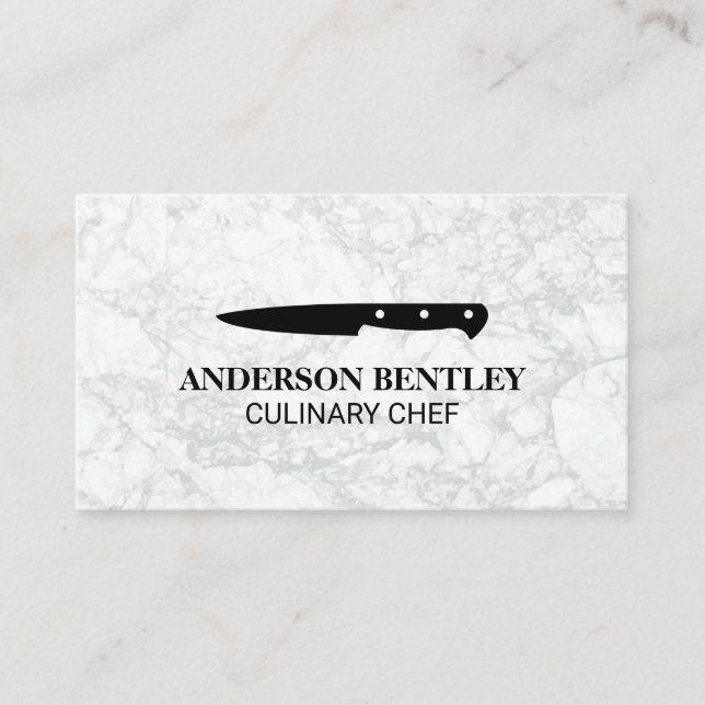 Culinary Knife II | White Marble Background Business Card (Front)
