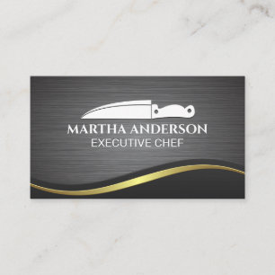 Culinary Knife Metallic Brushed Background Business Card