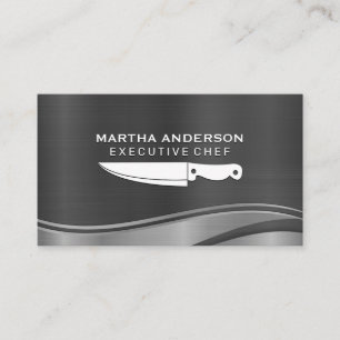 Culinary Knife Metallic Brushed Wave Background Business Card