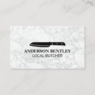 Culinary Knife   White Marble Background Business Card