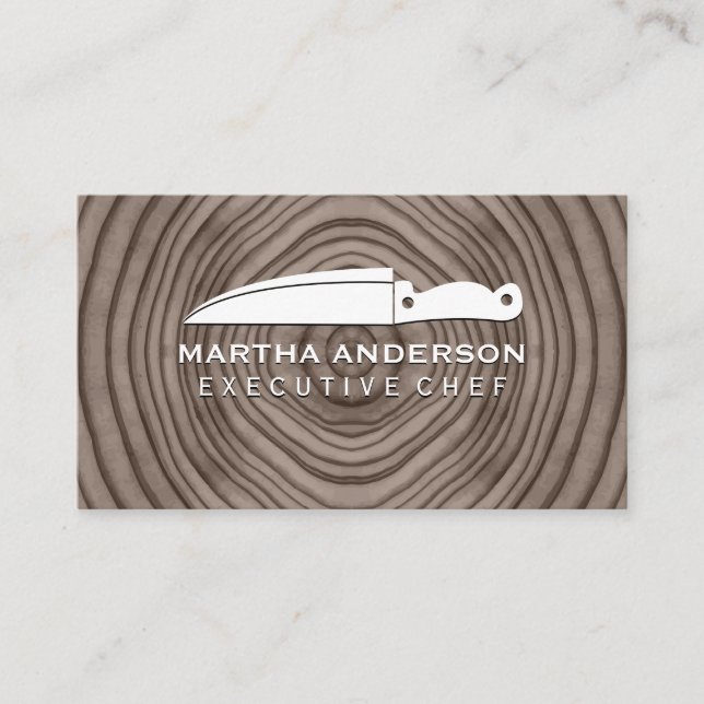 Culinary Knife | Wood Background Business Card (Front)