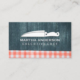 Culinary Knife Wood Napkin Background Business Card
