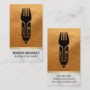 Culinary Logo Leather Marble Business Card