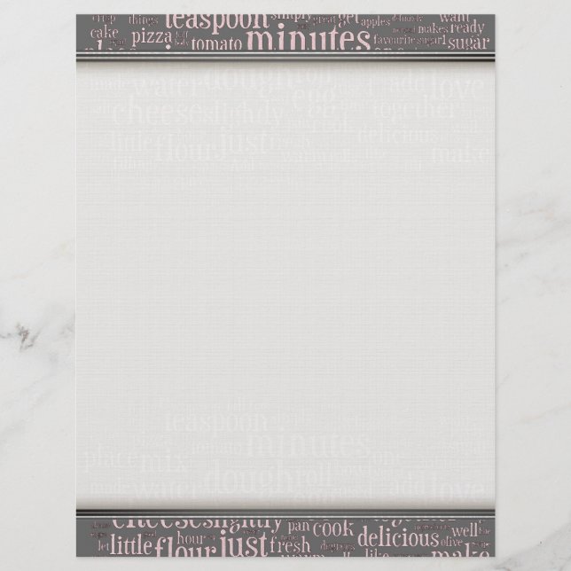 Culinary Terms Word Cloud Writing Paper (Front)