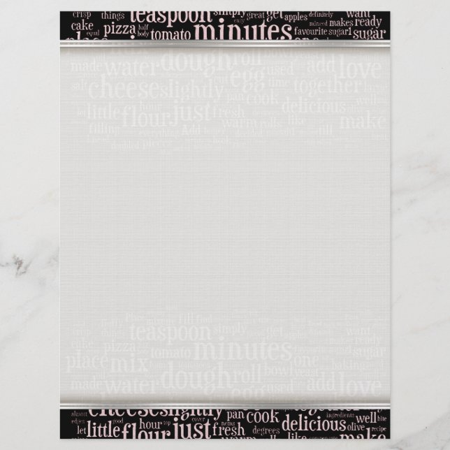 Culinary Terms Word Cloud Writing Paper (Front)