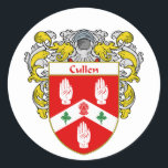 Cullen Coat of Arms (Mantled) Classic Round Sticker<br><div class="desc">Gifts with your Cullen Coat of Arms/Family Crest are always in style. Show your family heritage and dress your whole family. These high quality family crest shirts,  mugs and bags make great gifts for Father's Day,  Mother's Day,  birth days,  Christmas or just for the fun of it.</div>