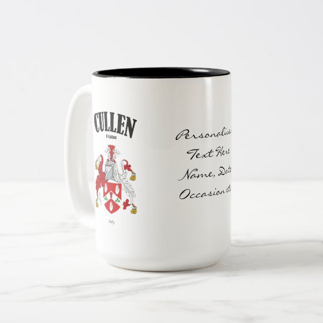 Cullen Family Crest, Translation & Meaning Two-Tone Coffee Mug (Front Left)