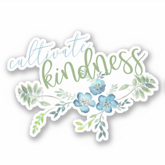 Cultivate Kindness Boho Blue Flowers Sticker (Front)