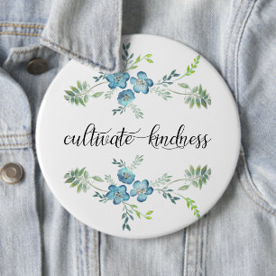 Cultivate Kindness Elegant Blue Floral 6 Cm Round Badge
