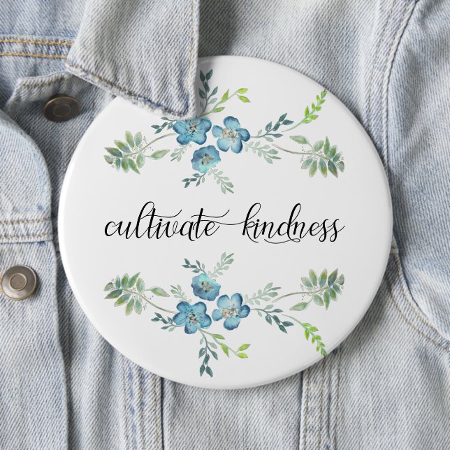 Cultivate Kindness Elegant Blue Floral 6 Cm Round Badge (In Situ)