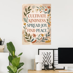 Cultivate Kindness Floral Quote Poster Cottageco
