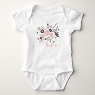 Cultivate Kindness Pink Grey Flowers Baby Bodysuit