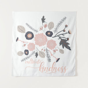 Cultivate Kindness Playful Botanical Pink Flowers Tapestry